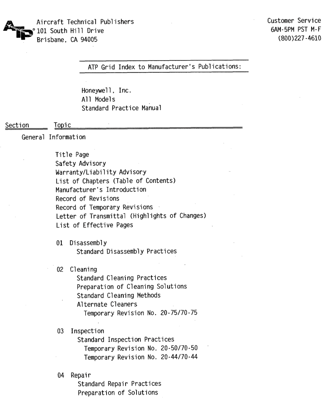 Honeywell, Inc. All Models Standard Practice Manual