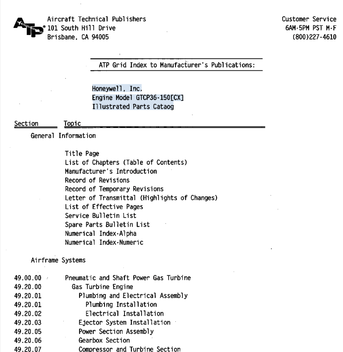 Engine Model GTCP36-150CCXI Illustrated Parts Catalog