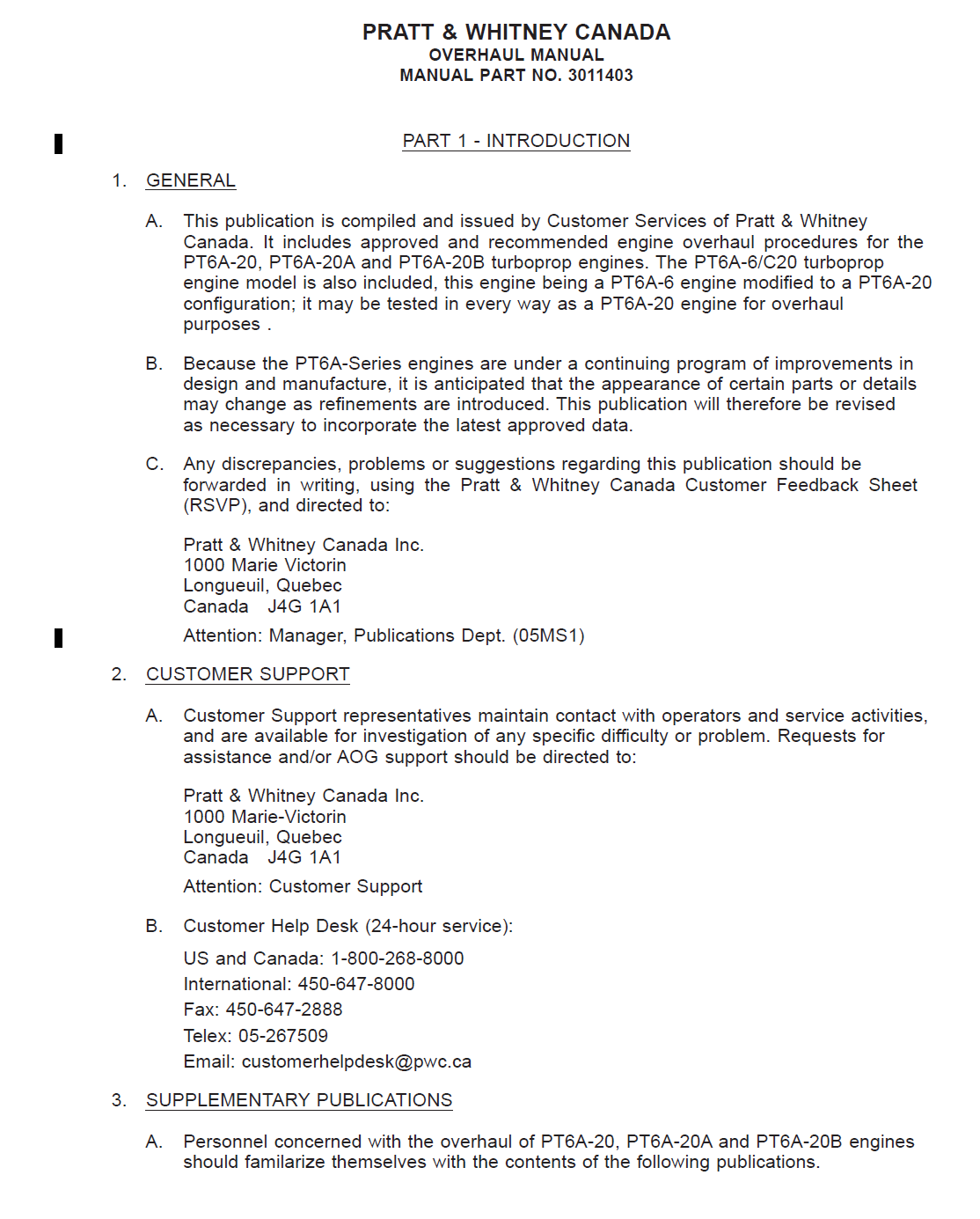 PT6A-20/-20A/-20B ENGINES