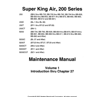 Super King Air 200 Series Aircraft Maintenance Manual (AMM) Download