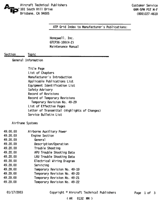 GTCP36-100(H-2) MAINTENANCE MANUAL