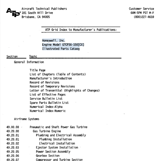 Engine Model GTCP36-150CCXI Illustrated Parts Catalog