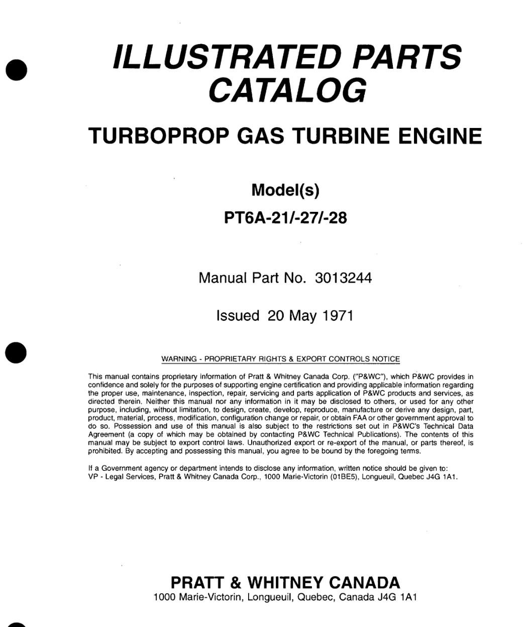 PT6A-21/-27/-28 Turboprop Engine Illustrated Parts Catalog