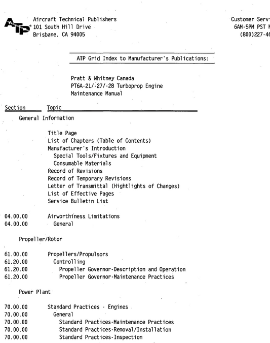 PT6A-21/-27/-28 Turboprop Engine Maintenance Manual