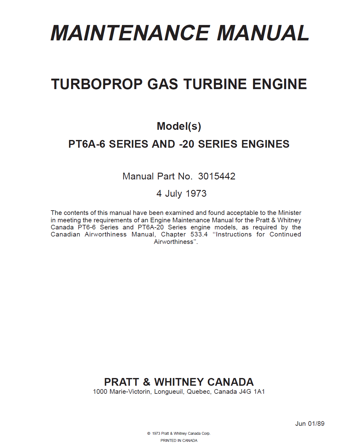 PT6A-6 SERIES AND -20 SERIES ENGINES