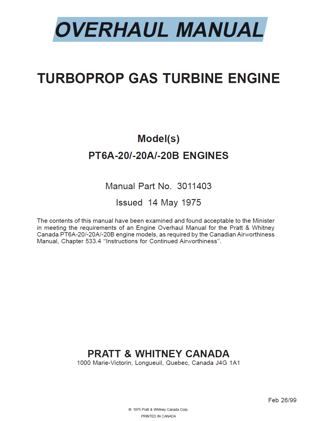 PT6A-20/-20A/-20B ENGINES