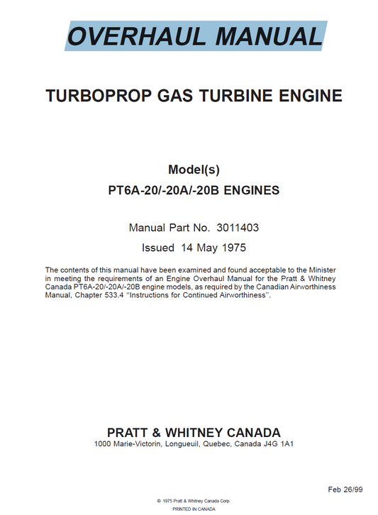 PT6A-20/-20A/-20B ENGINES