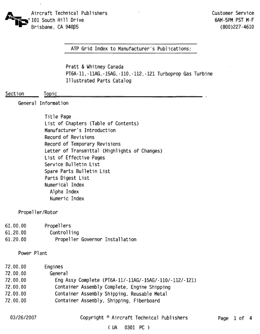 PT6A-11,-11AG,-15AG,-110,-112,-121 Turboprop Gas Turbine Illustrated Parts Catalog
