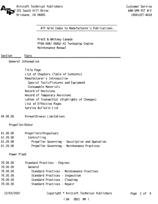 PT6A-60A/-60AG/-61 Turboprop Engine Maintenance Manual