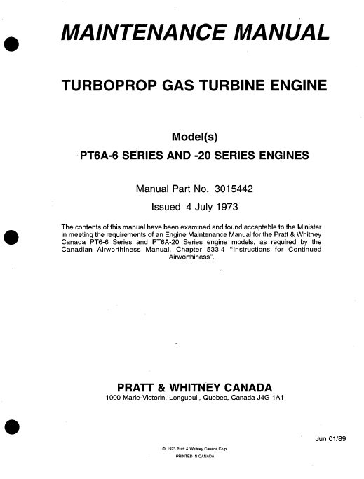 PT6A-6 PT6A-20 Series Engines Maintenance Manual