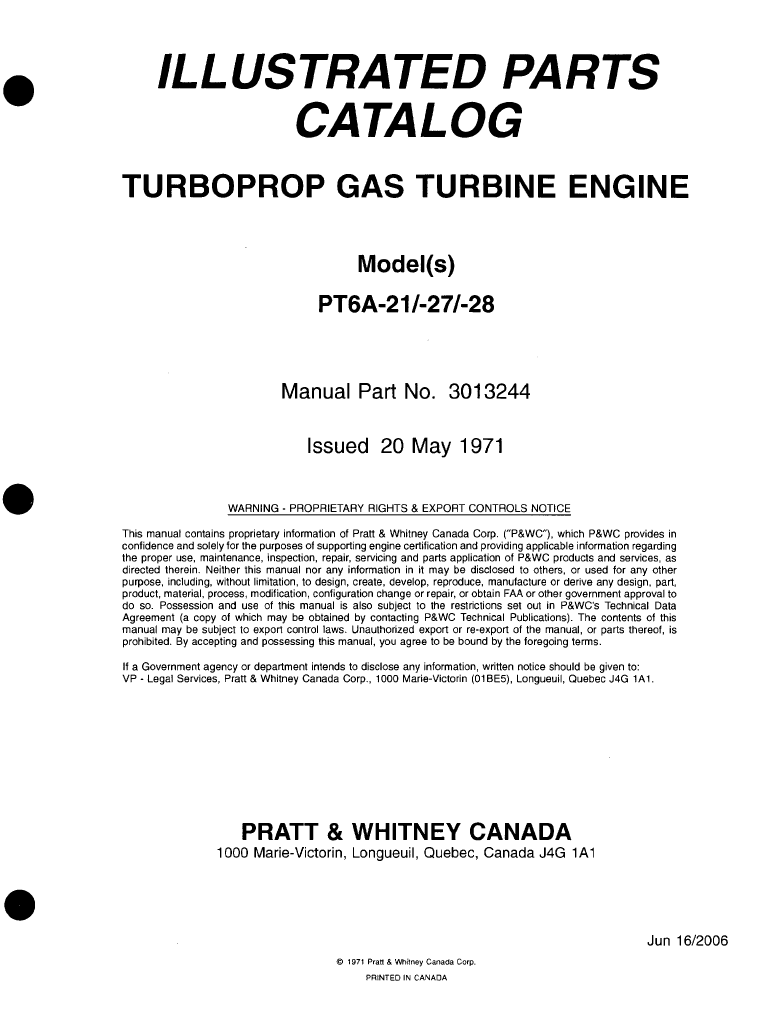 PT6A-21/-27/-28 Turboprop Engine Illustrated Parts Catalog