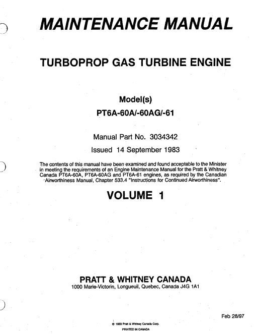 PT6A-60A/-60AG/-61 Turboprop Engine Maintenance Manual