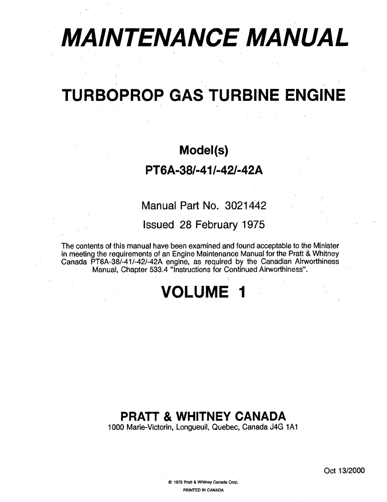 PT6A-38, -40, -41, -41AG, -42, -42A Maintenance Manual